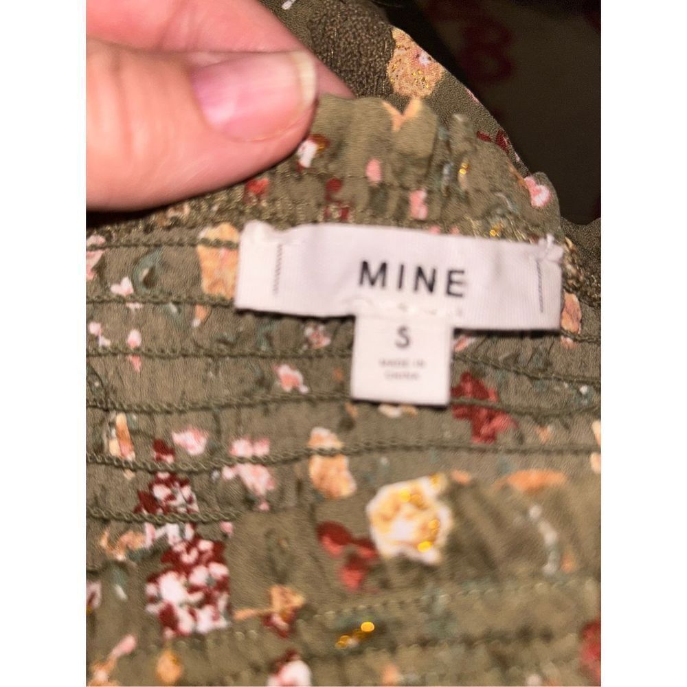 MINE green floral smocked shirt S - Picture 4 of 4